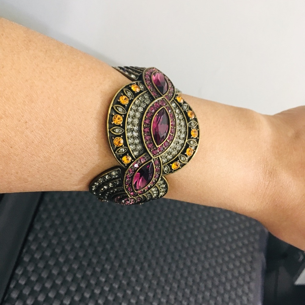 LaVintage Swarovski Cuff Bracelet Antique Brass